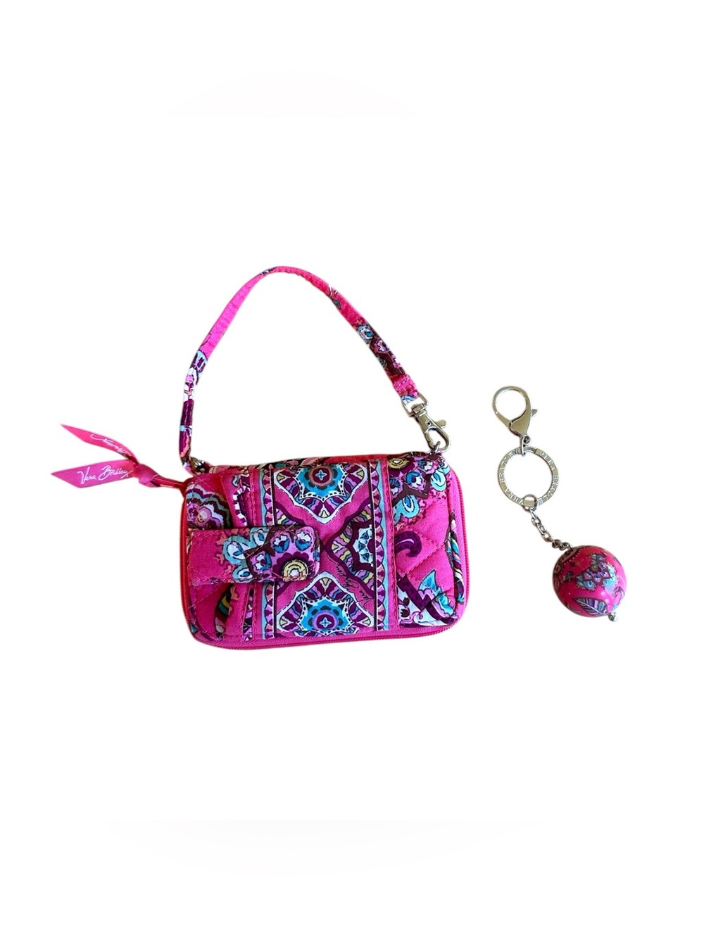 Vera Bradley Call Me Coral Carry it All Wristlet Wallet & Have a Ball Keychain